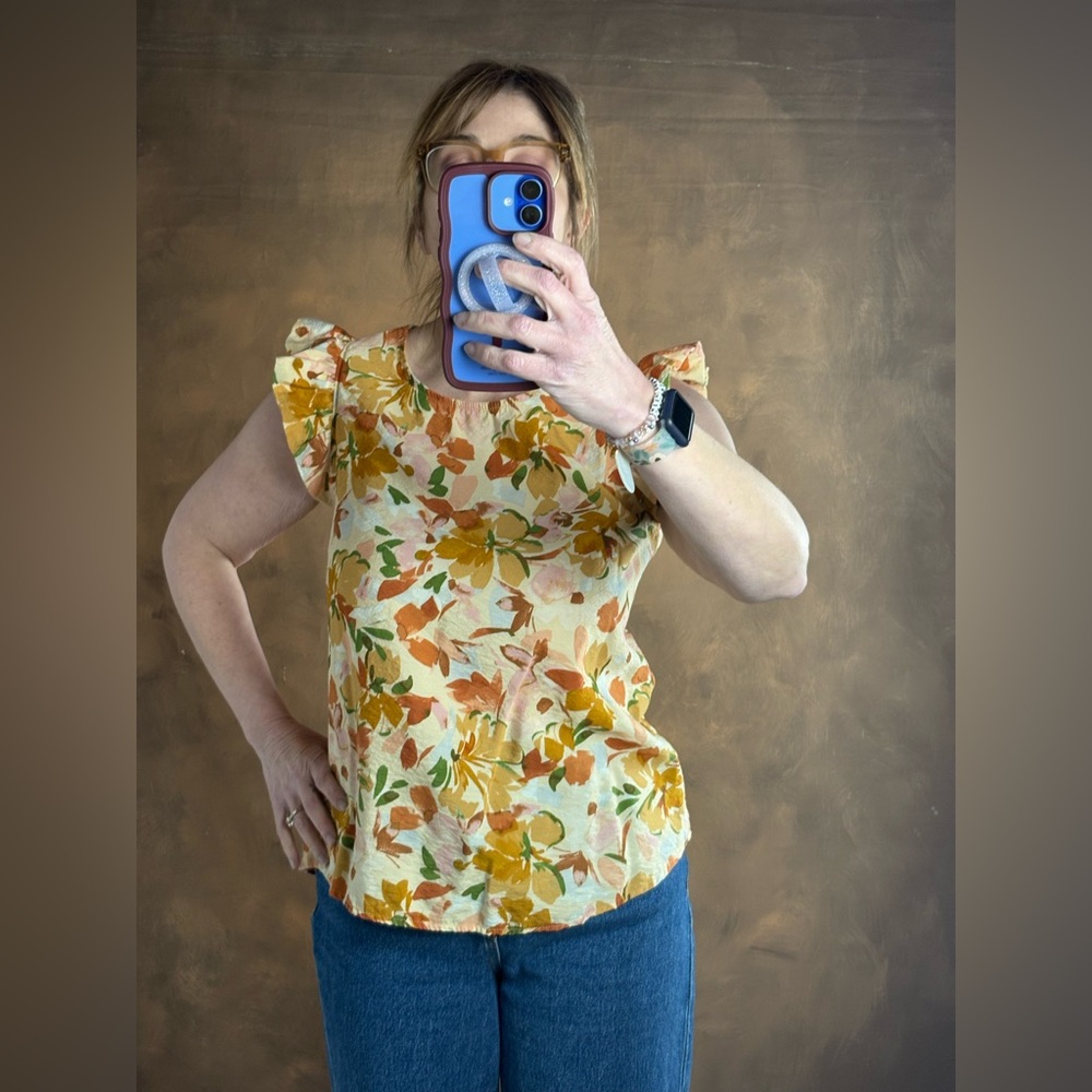 Autumn Floral Ruffle Sleeve Blouse